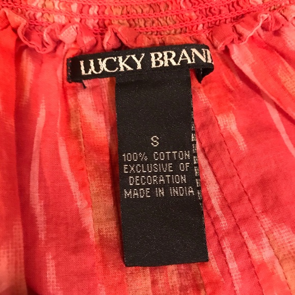 Lucky Brand Boho Peasant Top Womens Size Small On Off Shoulder Pink Orange - Picture 12 of 14